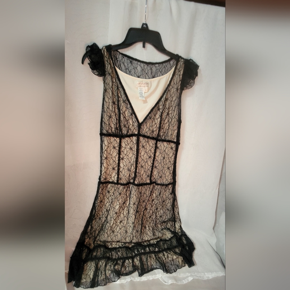 Max Studio Black Midi Dress with Intricate Lace